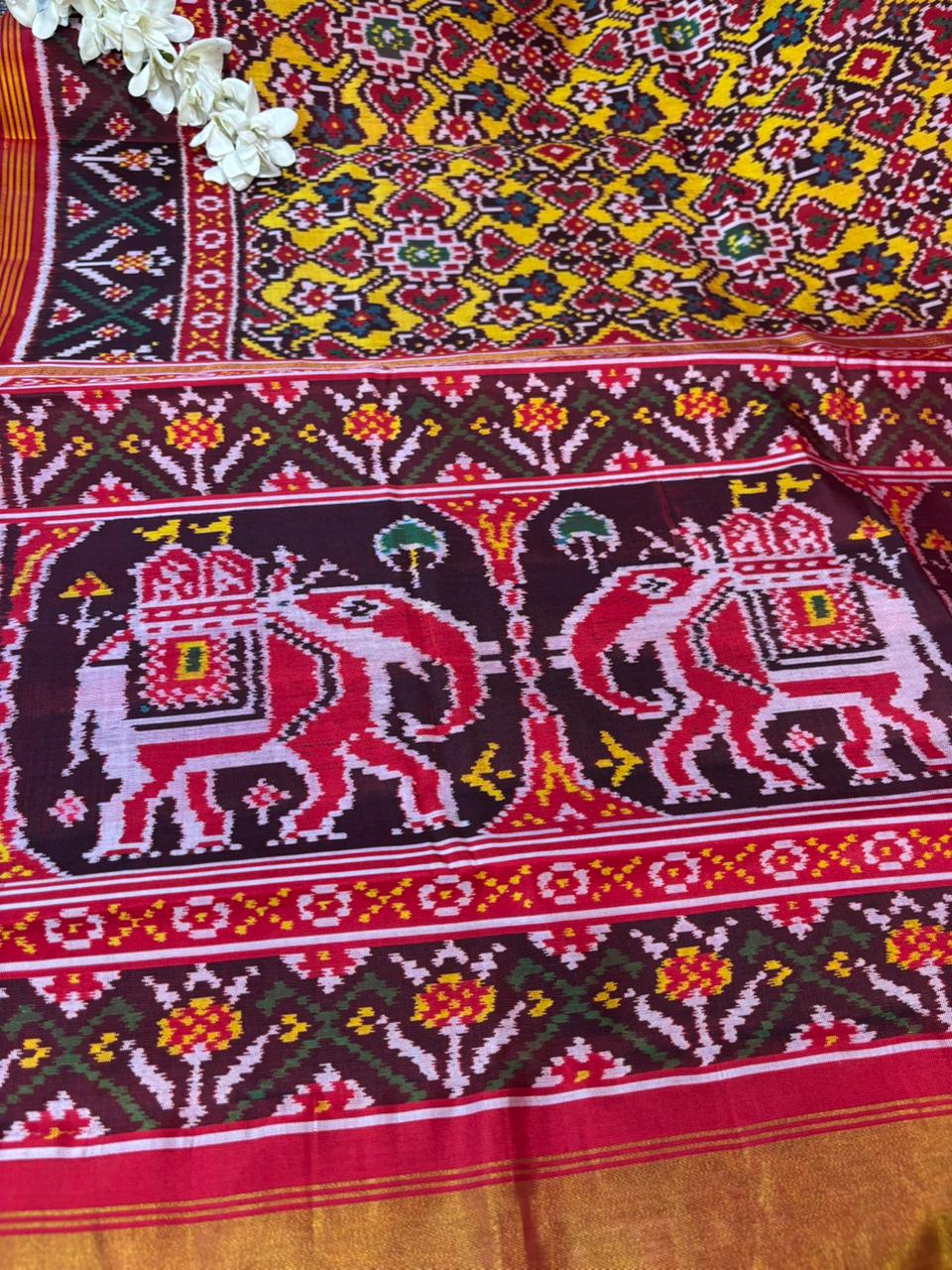 Yellow Semi Patan Patola Handloom Pure Silk Saree - Luxurion World