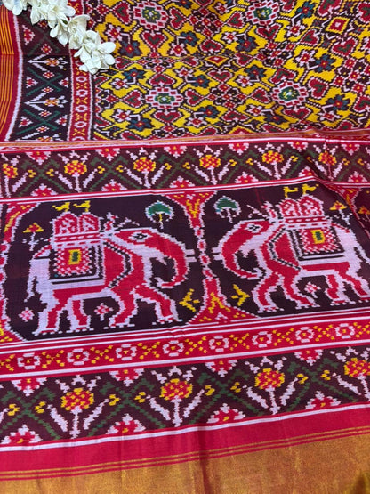 Yellow Semi Patan Patola Handloom Pure Silk Saree - Luxurion World