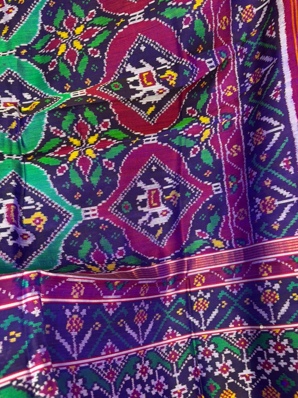 Blue Semi Patan Patola Handloom Pure Silk Saree - Luxurion World