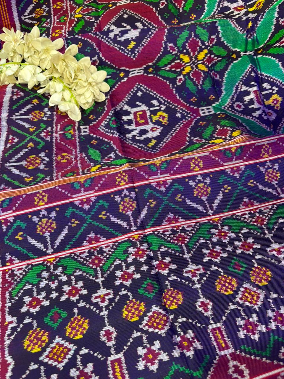 Blue Semi Patan Patola Handloom Pure Silk Saree - Luxurion World