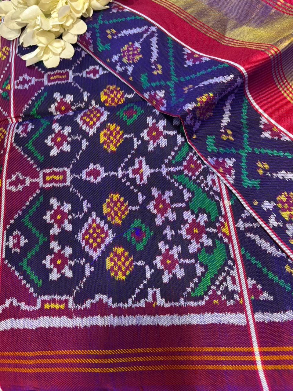 Blue Semi Patan Patola Handloom Pure Silk Saree - Luxurion World