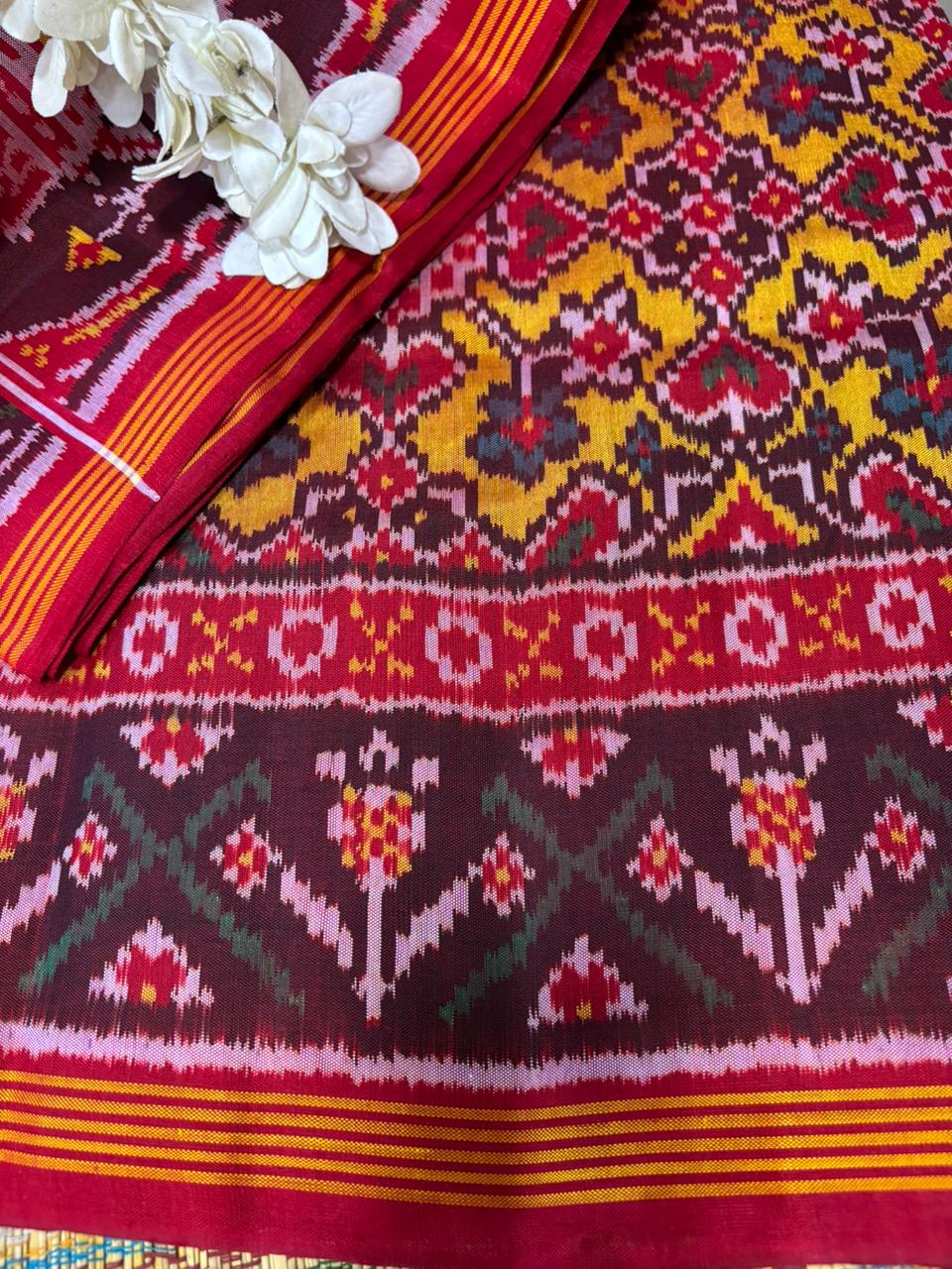 Yellow Semi Patan Patola Handloom Pure Silk Saree - Luxurion World