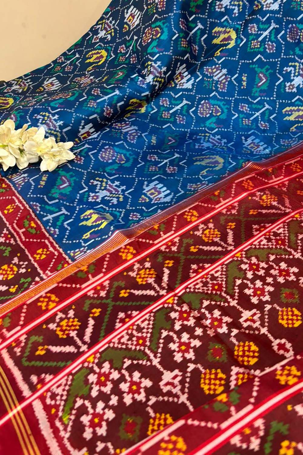 Blue Semi Patan Patola Handloom Pure Silk Saree - Luxurion World