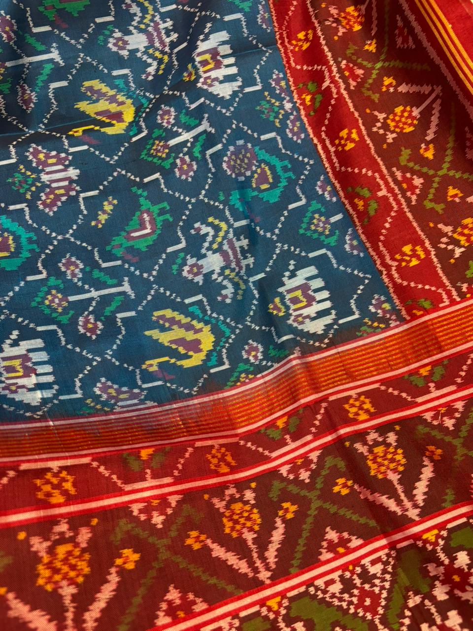 Blue Semi Patan Patola Handloom Pure Silk Saree - Luxurion World