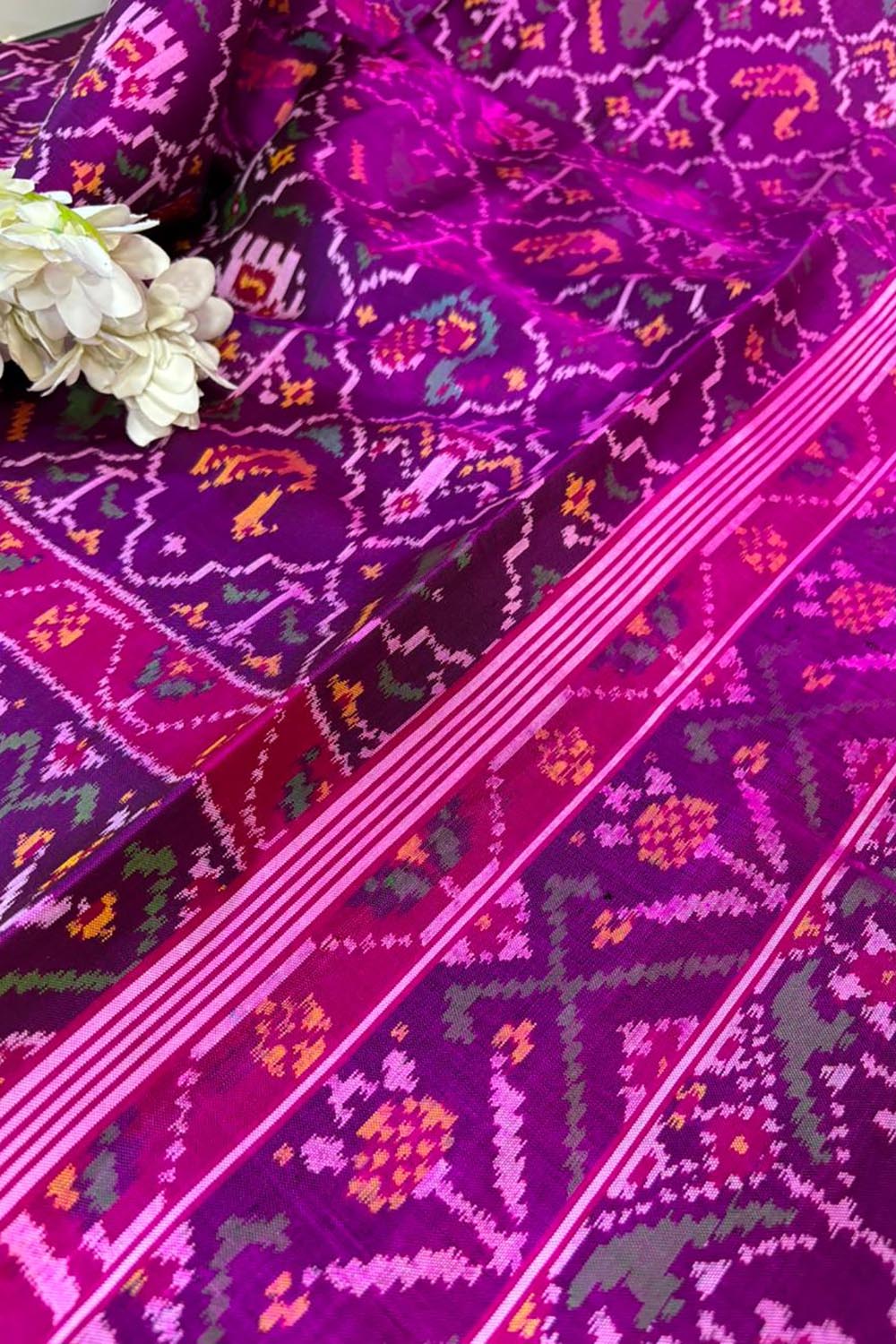 Purple Semi Patan Patola Handloom Pure Silk Saree - Luxurion World