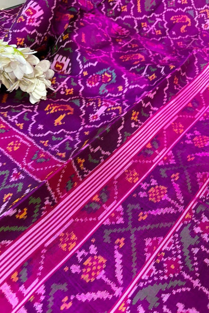 Purple Semi Patan Patola Handloom Pure Silk Saree - Luxurion World