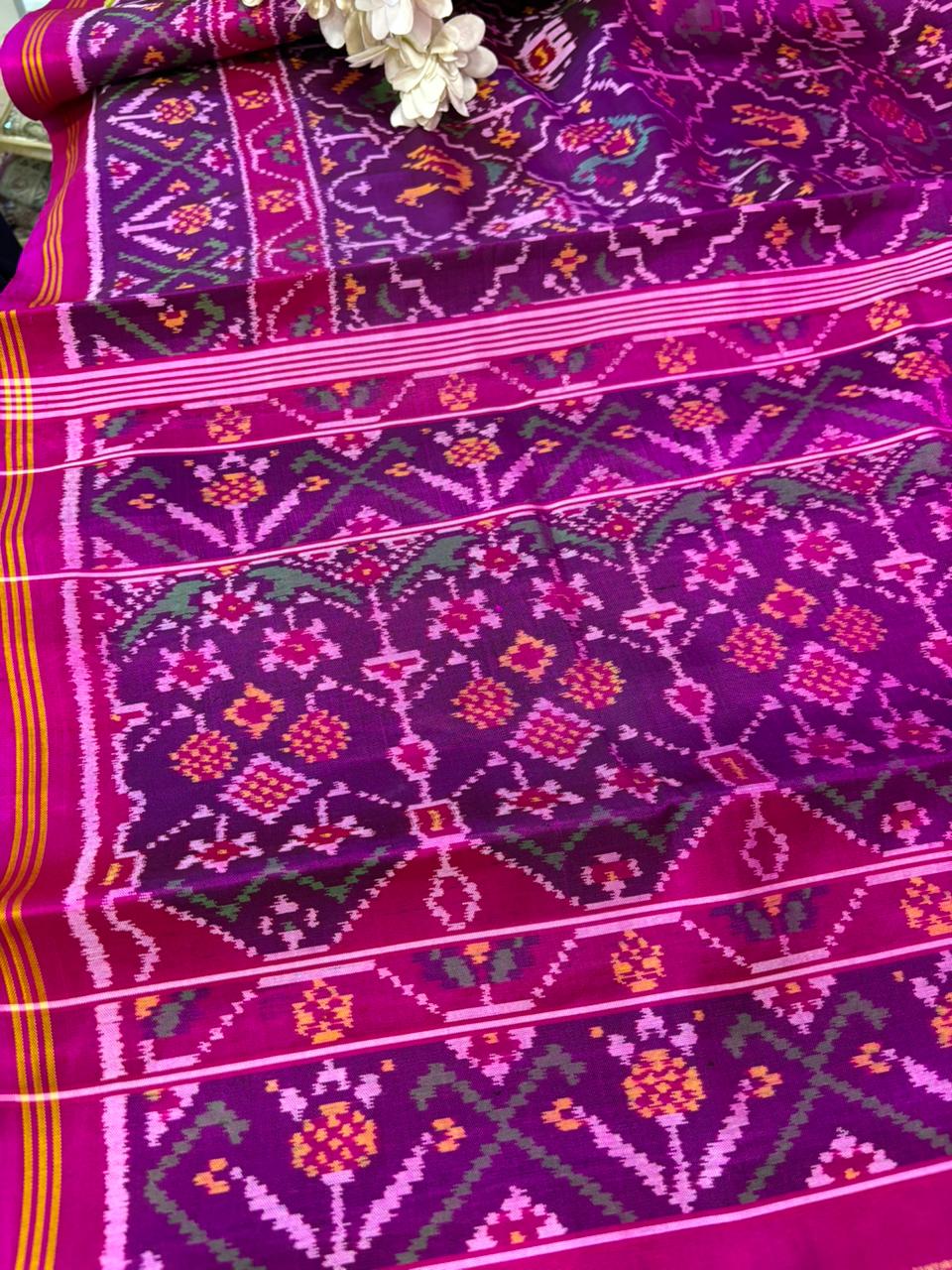 Purple Semi Patan Patola Handloom Pure Silk Saree - Luxurion World