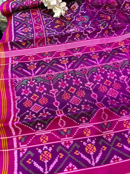 Purple Semi Patan Patola Handloom Pure Silk Saree - Luxurion World