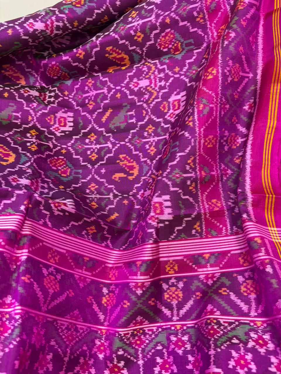 Purple Semi Patan Patola Handloom Pure Silk Saree - Luxurion World