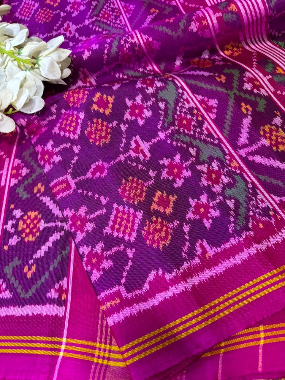 Purple Semi Patan Patola Handloom Pure Silk Saree - Luxurion World