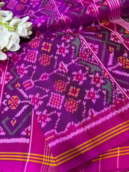 Purple Semi Patan Patola Handloom Pure Silk Saree - Luxurion World