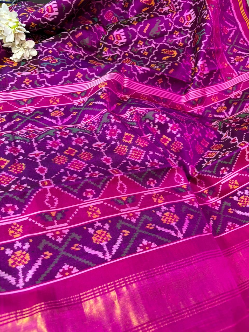 Purple Semi Patan Patola Handloom Pure Silk Saree - Luxurion World