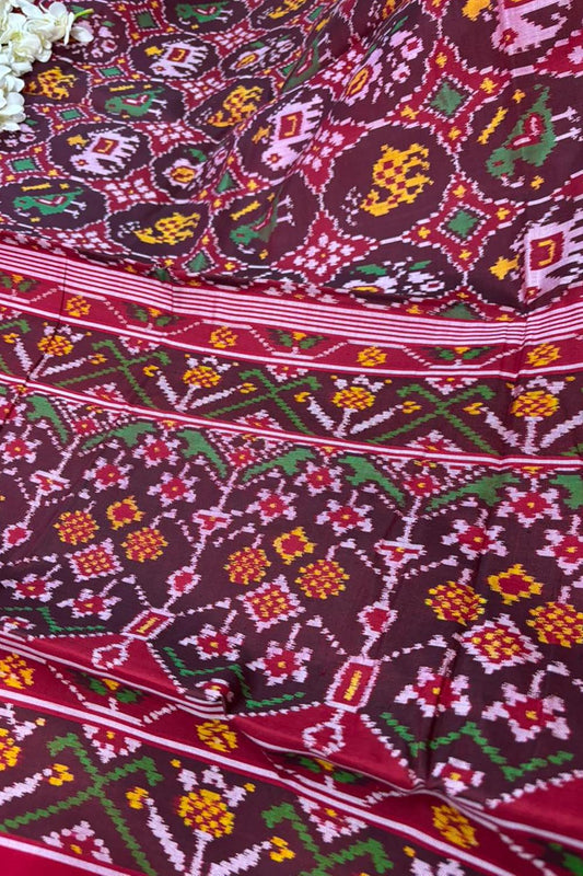 Luxurious Maroon Semi Patan Patola Handloom Pure Silk Saree - Luxurion World