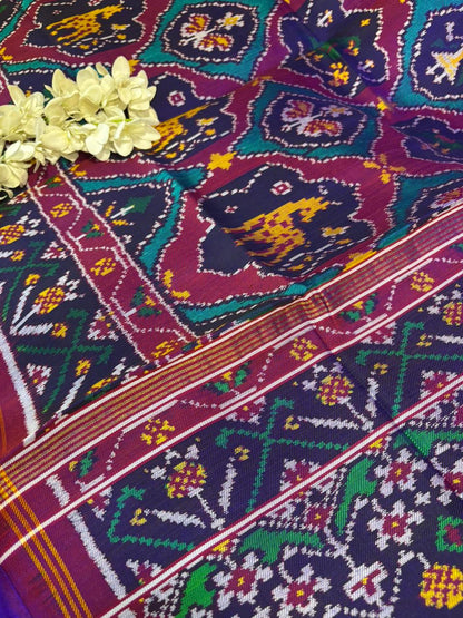 Blue Semi Patan Patola Handloom Pure Silk Saree - Luxurion World