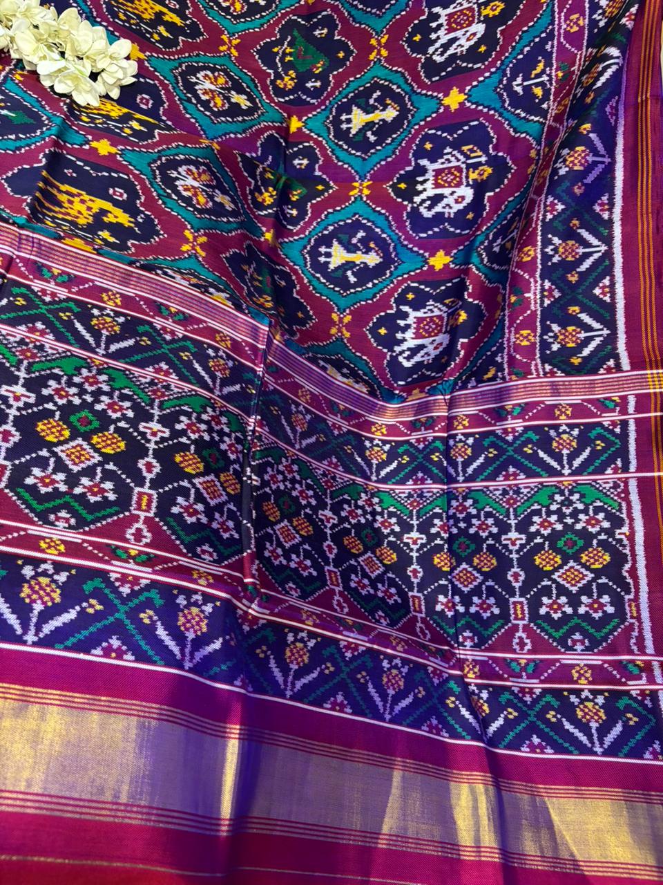 Blue Semi Patan Patola Handloom Pure Silk Saree - Luxurion World