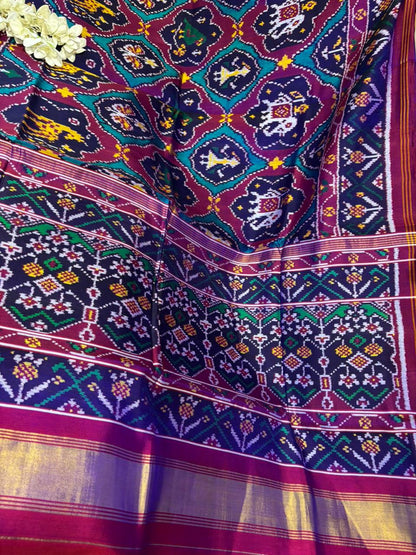 Blue Semi Patan Patola Handloom Pure Silk Saree - Luxurion World