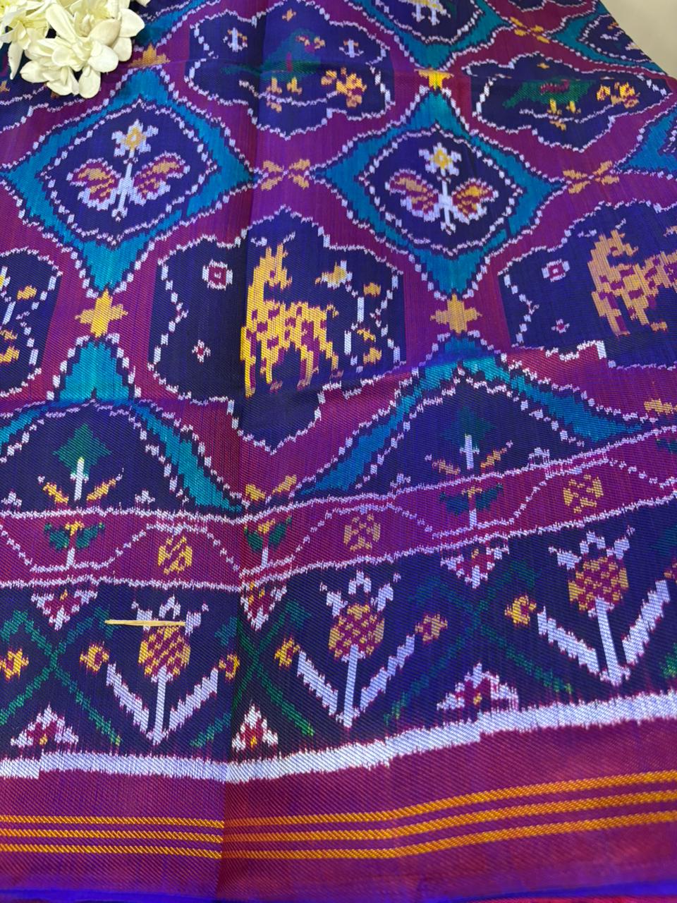 Blue Semi Patan Patola Handloom Pure Silk Saree - Luxurion World