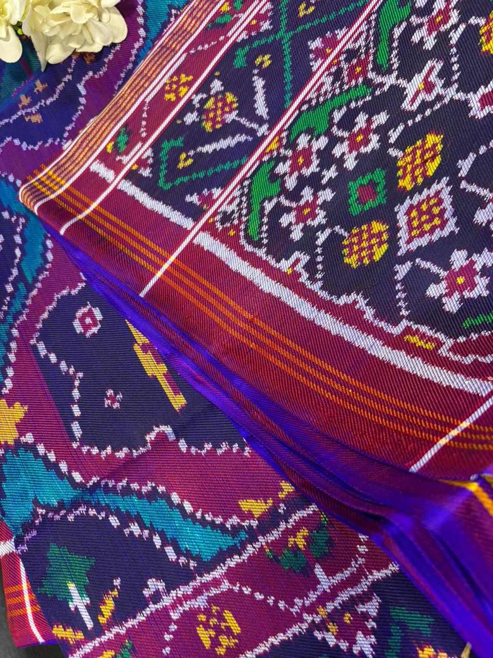 Blue Semi Patan Patola Handloom Pure Silk Saree - Luxurion World