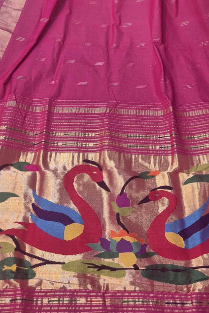 Pink Paithani Handloom Cotton Duck Design Saree - Luxurion World