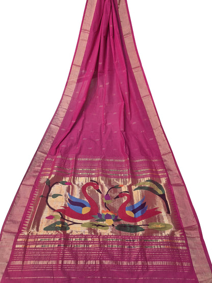 Pink Paithani Handloom Cotton Duck Design Saree - Luxurion World