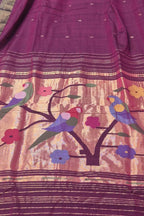 Purple Paithani Handloom Cotton Parrot Design Saree - Luxurion World
