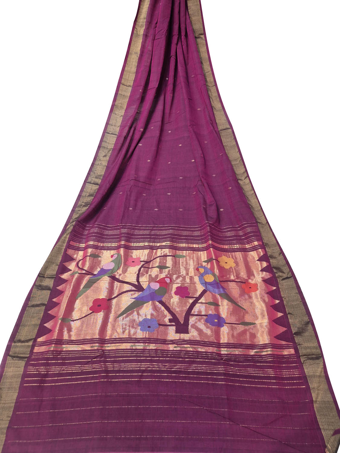 Purple Paithani Handloom Cotton Parrot Design Saree - Luxurion World
