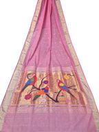 Pink Paithani Handloom Cotton Parrot And Flower Design Saree - Luxurion World