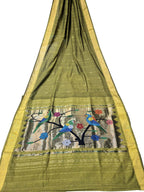 Green Paithani Handloom Cotton Parrot And Flower Design Saree - Luxurion World