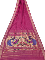 Pink Paithani Handloom Cotton Peacock And Flower Design Saree - Luxurion World