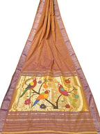 Orange Paithani Handloom Cotton Parrot And Flower Design Saree - Luxurion World
