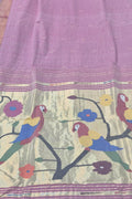 Purple Paithani Handloom Cotton Parrot And Flower Design Saree - Luxurion World