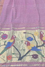 Purple Paithani Handloom Cotton Parrot And Flower Design Saree - Luxurion World