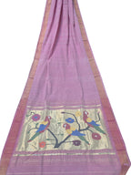 Purple Paithani Handloom Cotton Parrot And Flower Design Saree - Luxurion World