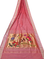 Pink Paithani Handloom Cotton Flower Design Saree - Luxurion World
