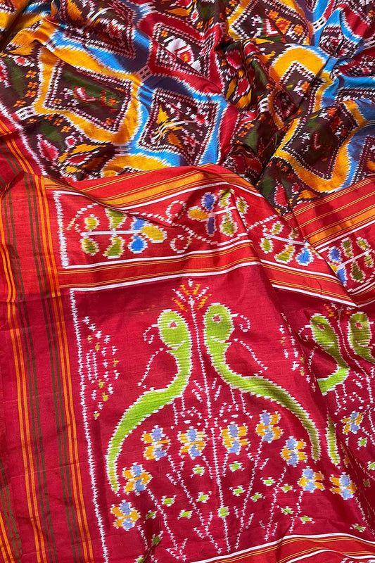 Stunning Multicolor Handloom Pochampally Single Ikat Pure Silk Saree - Luxurion World