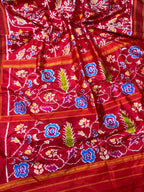 Stunning Red Handloom Pochampally Single Ikat Pure Silk Saree - Luxurion World