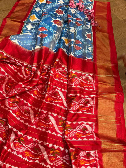 Exquisite Blue Handloom Pochampally Single Ikat Pure Silk Saree - Luxurion World