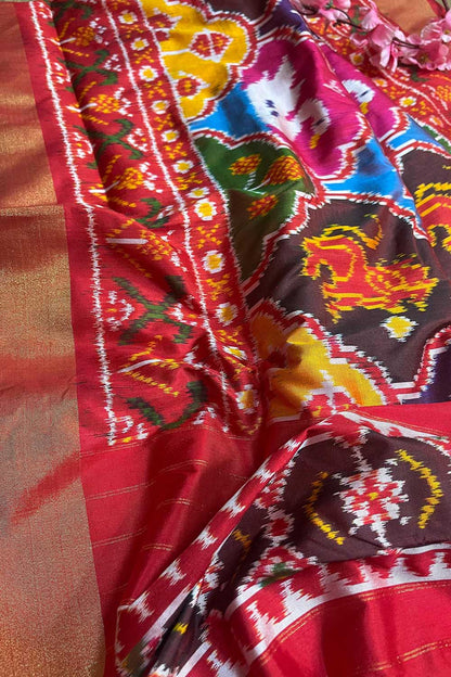 Stunning Multicolor Handloom Pochampally Single Ikat Pure Silk Saree - Luxurion World