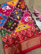Stunning Multicolor Handloom Pochampally Single Ikat Pure Silk Saree - Luxurion World