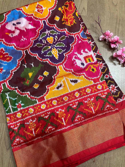 Stunning Multicolor Handloom Pochampally Single Ikat Pure Silk Saree - Luxurion World