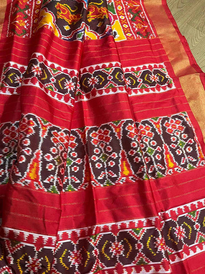 Stunning Multicolor Handloom Pochampally Single Ikat Pure Silk Saree - Luxurion World