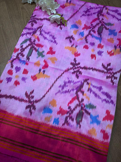 Pink Handloom Pochampally Single Ikat Pure Silk Saree - Elegant and Timeless - Luxurion World