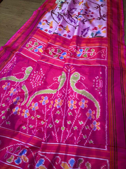Pink Handloom Pochampally Single Ikat Pure Silk Saree - Elegant and Timeless - Luxurion World