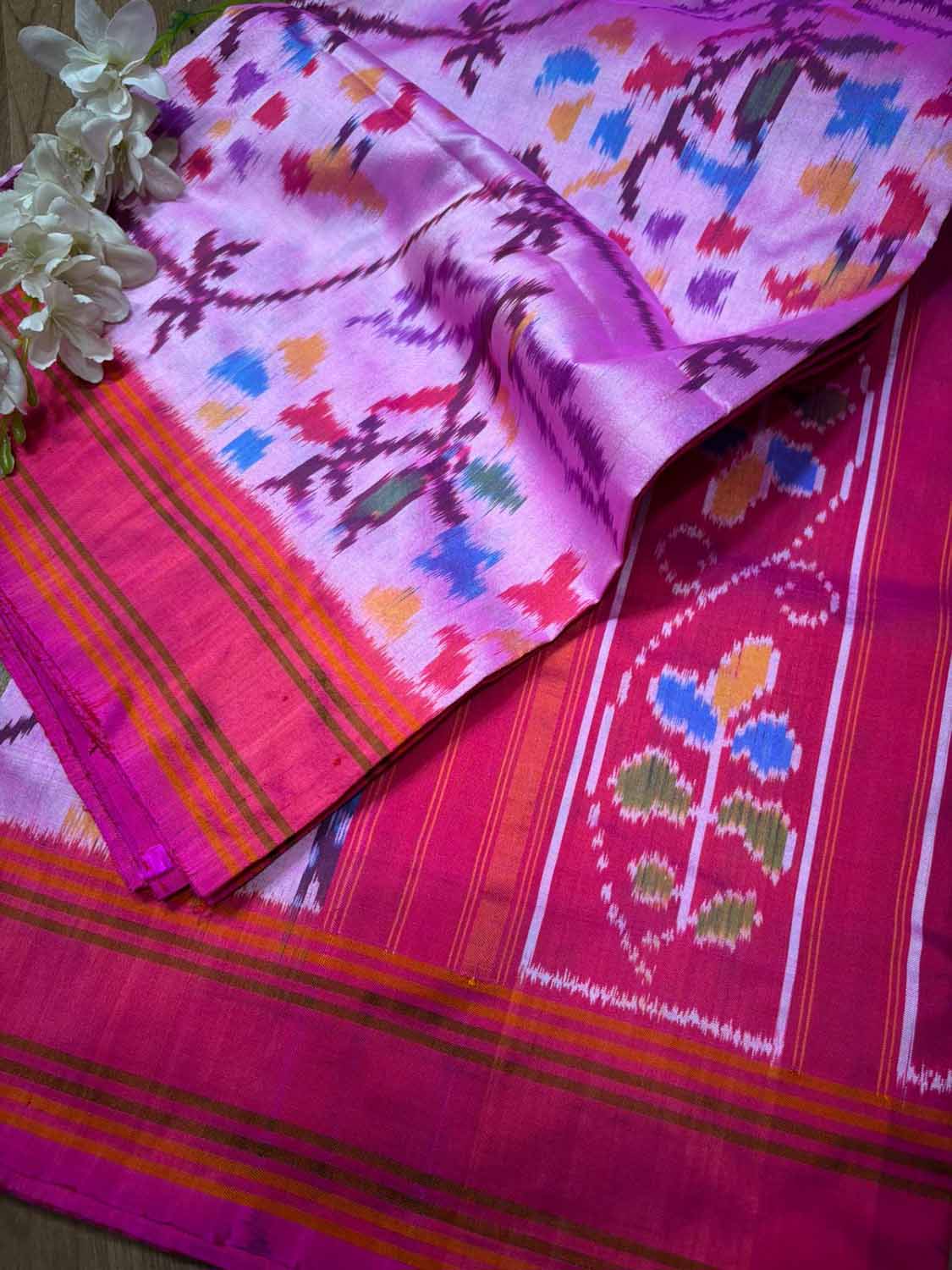 Pink Handloom Pochampally Single Ikat Pure Silk Saree - Elegant and Timeless - Luxurion World