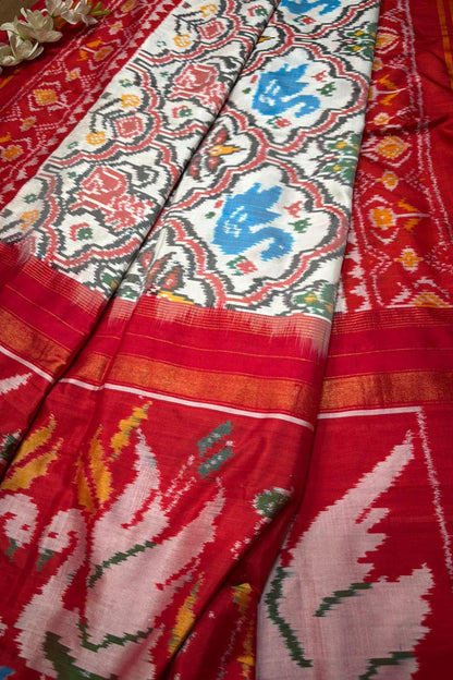 Stunning Multicolor Handloom Pochampally Single Ikat Pure Silk Saree - Luxurion World
