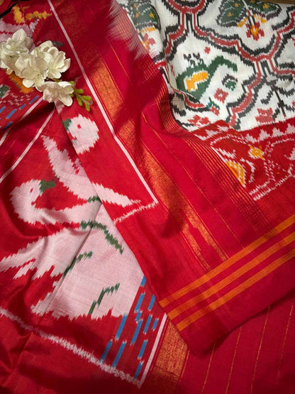 Stunning Multicolor Handloom Pochampally Single Ikat Pure Silk Saree - Luxurion World