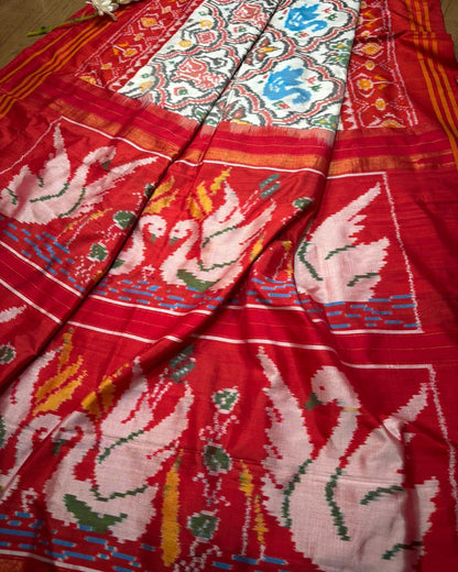 Stunning Multicolor Handloom Pochampally Single Ikat Pure Silk Saree - Luxurion World