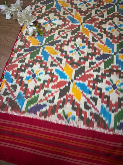 Stunning Multicolor Handloom Pochampally Single Ikat Pure Silk Saree - Luxurion World