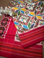 Stunning Multicolor Handloom Pochampally Single Ikat Pure Silk Saree - Luxurion World