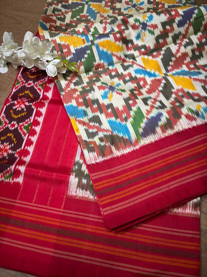 Stunning Multicolor Handloom Pochampally Single Ikat Pure Silk Saree - Luxurion World